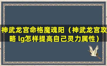神武龙宫命格魔魂阳（神武龙宫攻略 lg怎样提高自己灵力属性）